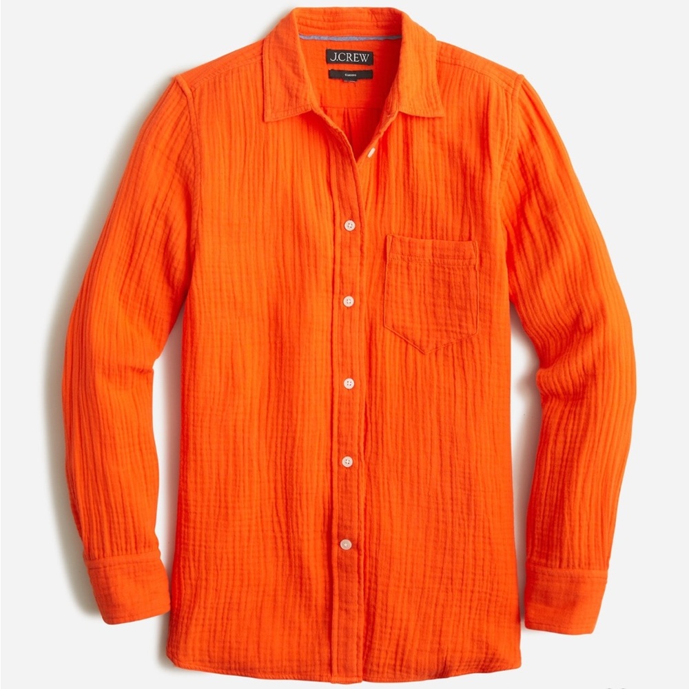 New J. Crew Garçon Double Classic Double Gauze Button-Down Shirt Size 16 Orange